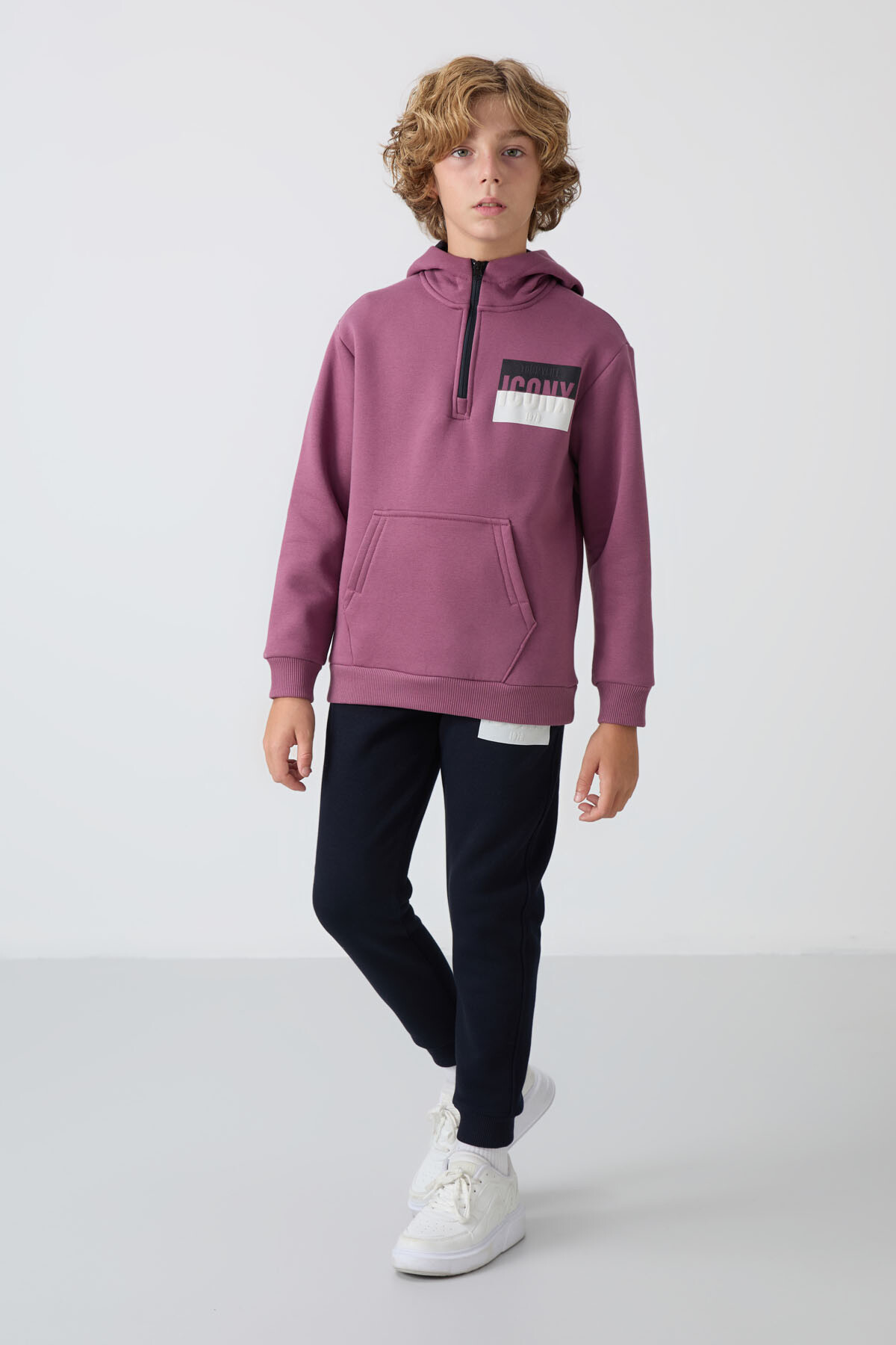 Soft Vişne-Lacivert Pamuklu Kalın İçi Tüylü Standart Fit Baskılı Erkek Çocuk Eşofman Takım - 11246 - TOMMYLIFE