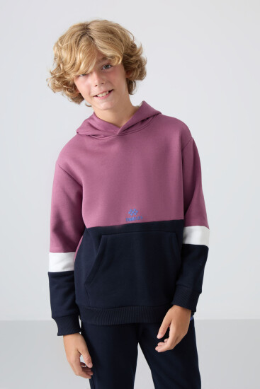 Soft Vişne-Lacivert Pamuklu Kalın İçi Tüylü Standart Fit Nakışlı Erkek Çocuk Eşofman Takım - 11255 - TOMMYLIFE (1)