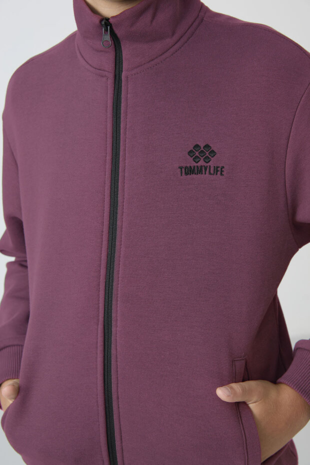 Soft Vişne-Siyah Pamuklu Kalın İçi Tüylü Standart Fit Nakışlı Erkek Çocuk Eşofman Takım - 11256 - 5