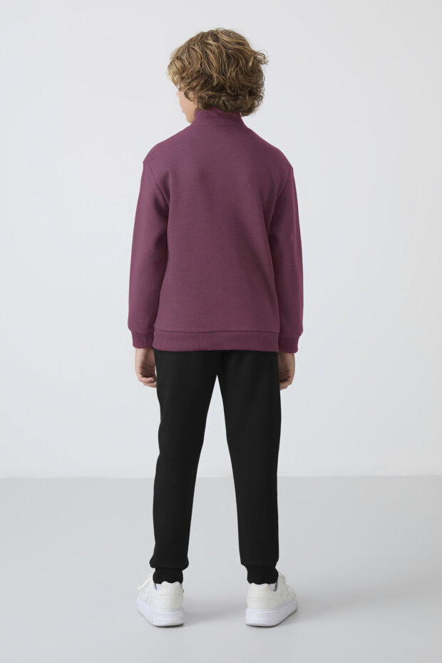 Soft Vişne-Siyah Pamuklu Kalın İçi Tüylü Standart Fit Nakışlı Erkek Çocuk Eşofman Takım - 11256 - 7