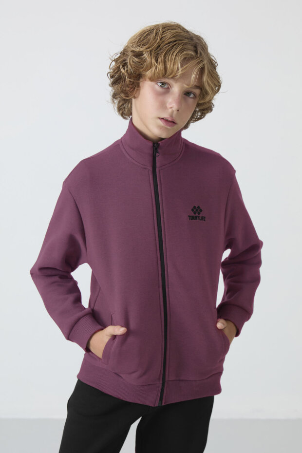 Soft Vişne-Siyah Pamuklu Kalın İçi Tüylü Standart Fit Nakışlı Erkek Çocuk Eşofman Takım - 11256 - 3