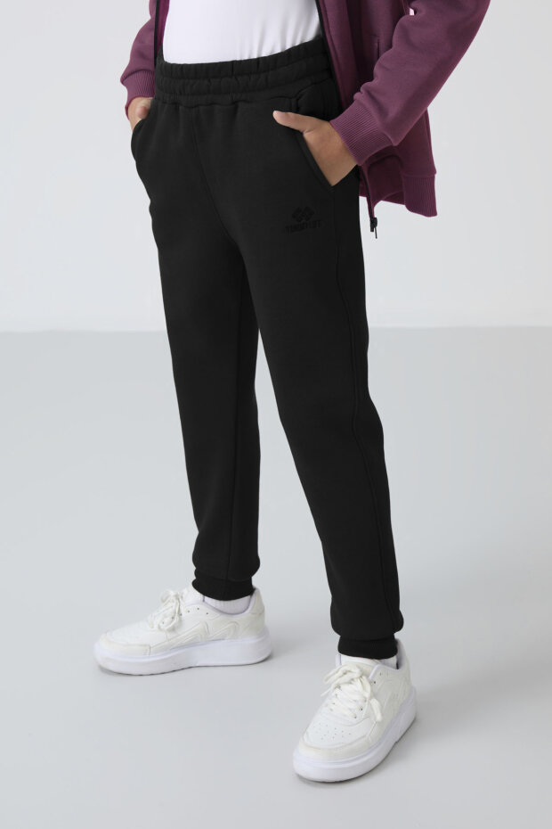 Soft Vişne-Siyah Pamuklu Kalın İçi Tüylü Standart Fit Nakışlı Erkek Çocuk Eşofman Takım - 11256 - 2