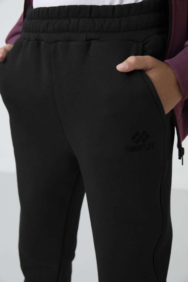 Soft Vişne-Siyah Pamuklu Kalın İçi Tüylü Standart Fit Nakışlı Erkek Çocuk Eşofman Takım - 11256 - 6