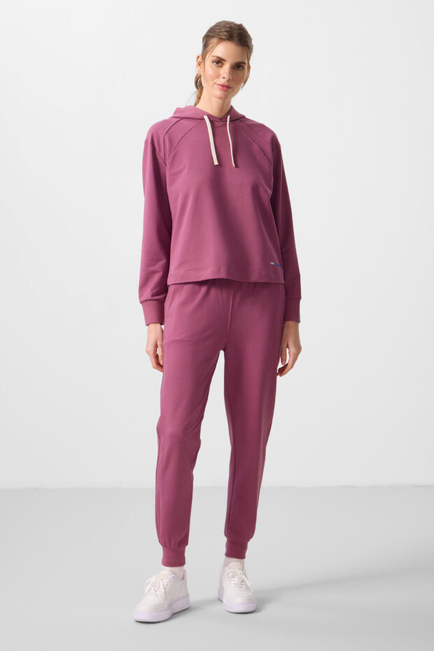 Soft Vişne Kapüşonlu Oversize Kadın Eşofman Takım - 95336 - 1