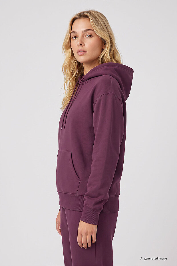Soft Vişne Standart Kapüşonlu Kanguru Cepli Basic Kadın Sweatshirt - 97321 - 5