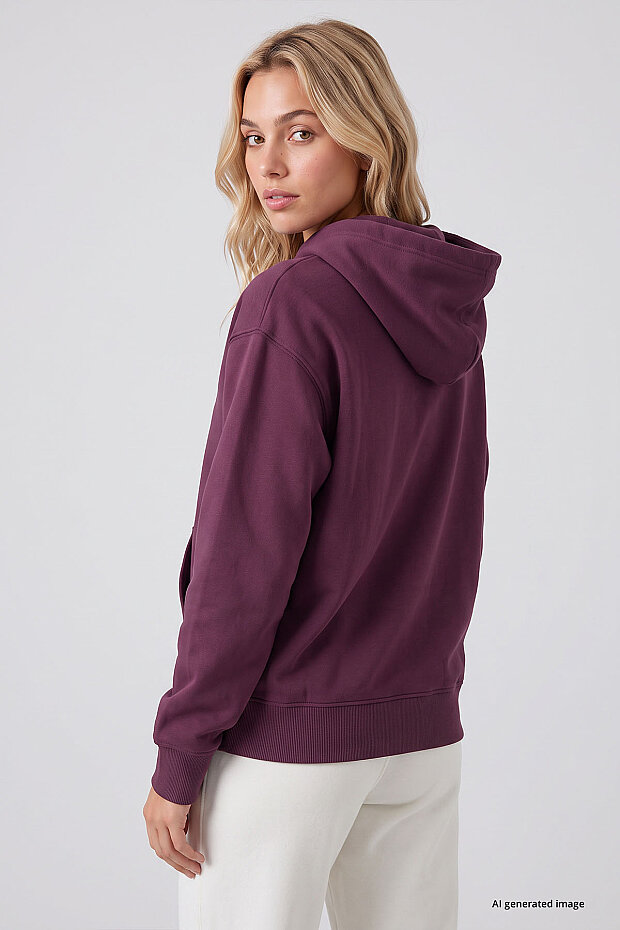Soft Vişne Standart Kapüşonlu Kanguru Cepli Basic Kadın Sweatshirt - 97321 - 7