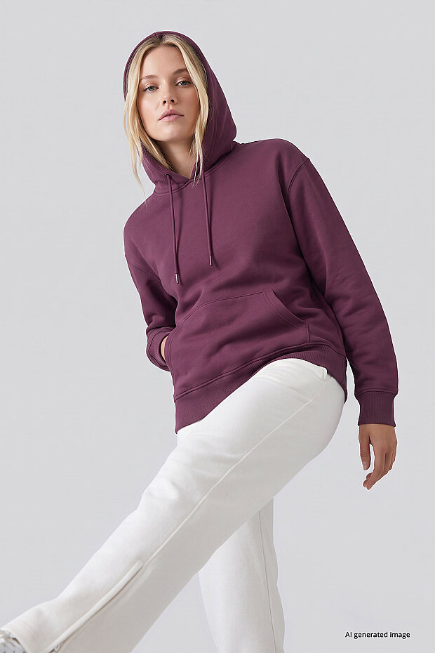 Soft Vişne Standart Kapüşonlu Kanguru Cepli Basic Kadın Sweatshirt - 97321 - 8