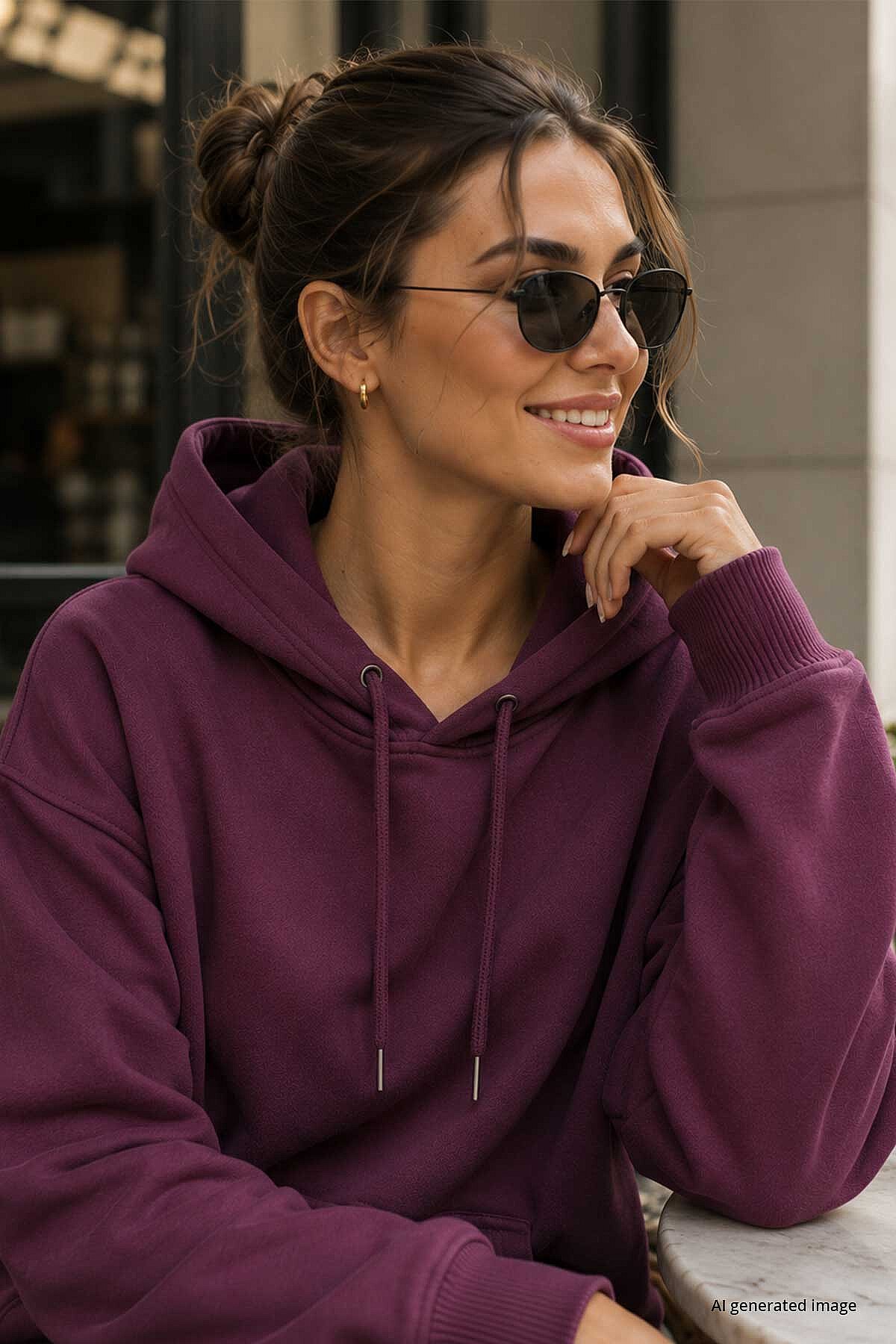 Soft Vişne Standart Kapüşonlu Kanguru Cepli Basic Kadın Sweatshirt - 97321 - TOMMYLIFE