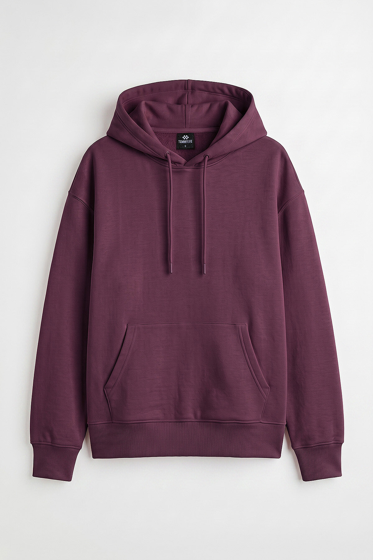 Soft Vişne Standart Kapüşonlu Kanguru Cepli Basic Kadın Sweatshirt - 97321 - TOMMYLIFE (1)
