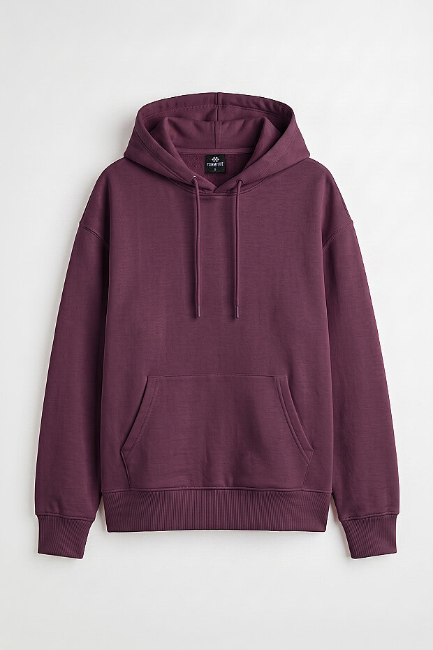 Soft Vişne Standart Kapüşonlu Kanguru Cepli Basic Kadın Sweatshirt - 97321 - 2