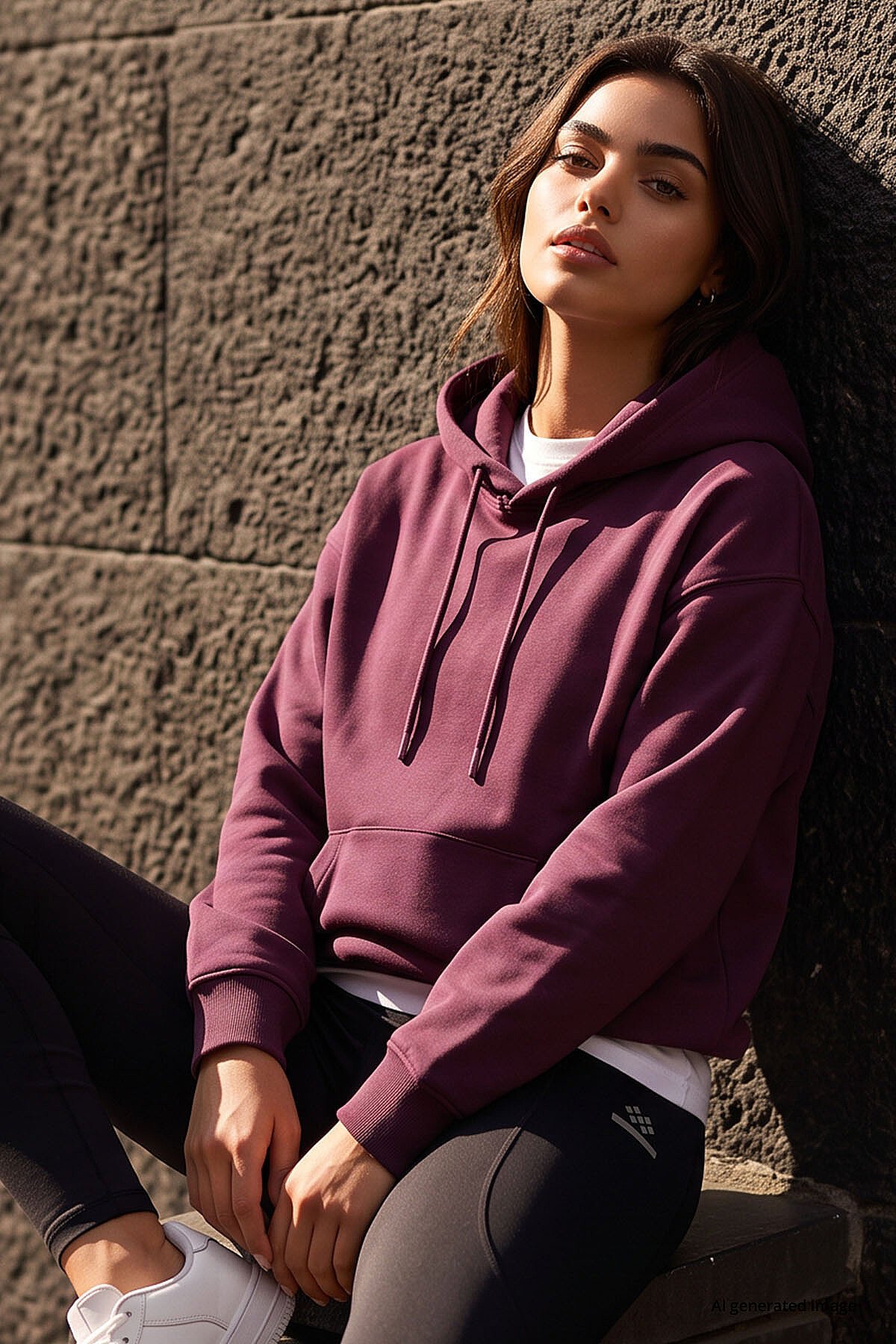 Soft Vişne Standart Kapüşonlu Kanguru Cepli Basic Kadın Sweatshirt - 97321 - TOMMYLIFE
