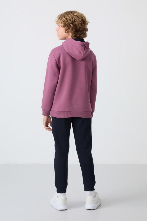 Soft Vişne-Lacivert Pamuklu Kalın İçi Tüylü Standart Fit Baskılı Erkek Çocuk Eşofman Takım - 11246 - 7