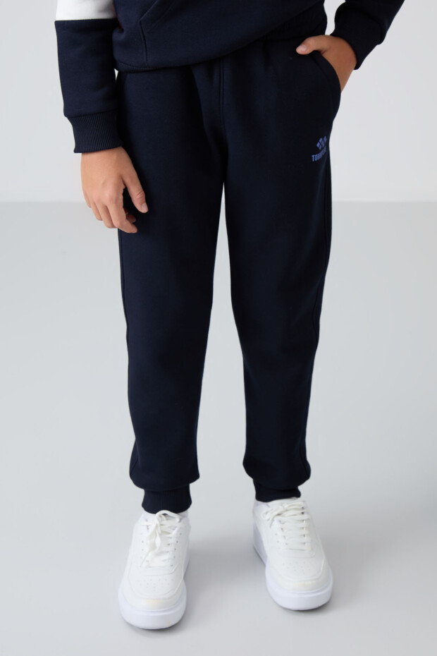 Soft Vişne-Lacivert Pamuklu Kalın İçi Tüylü Standart Fit Nakışlı Erkek Çocuk Eşofman Takım - 11255 - 5