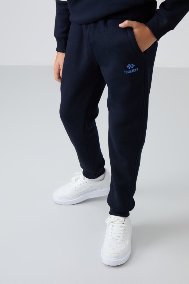 Soft Vişne-Lacivert Pamuklu Kalın İçi Tüylü Standart Fit Nakışlı Erkek Çocuk Eşofman Takım - 11255 - 7