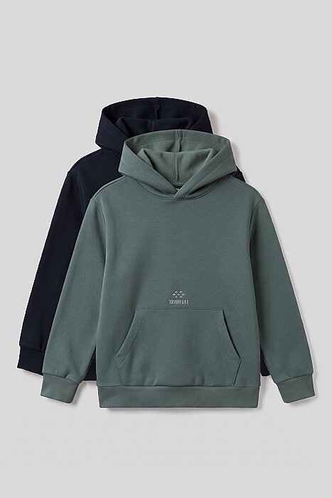 Standart Fit 2'li Paket Haki-Lacivert Erkek Çocuk Sweatshirt - 11215 