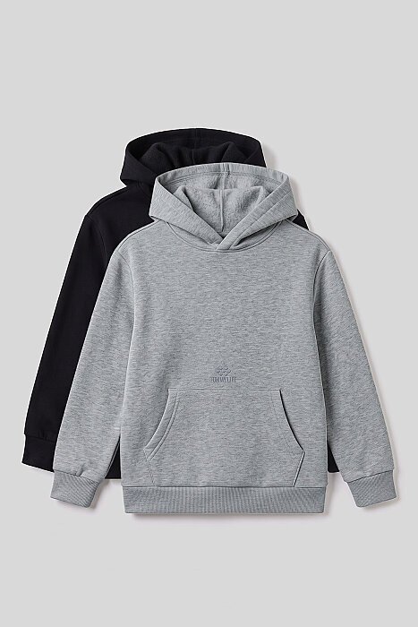 Standart Fit 2'li Paket Siyah-Gri Melanj Erkek Çocuk Sweatshirt - 11215 