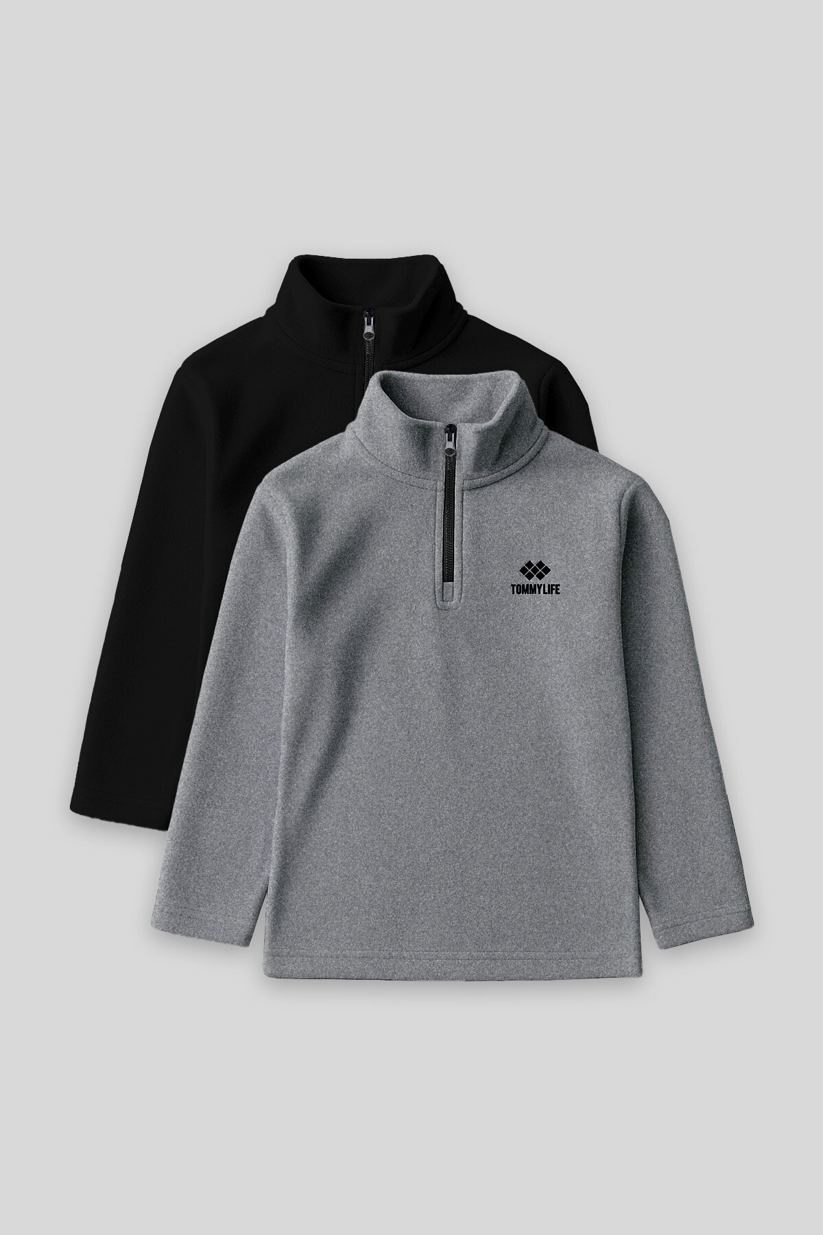 Standart Fit 2'li Paket Siyah-Gri Melanj Erkek Çocuk Polar Sweatshirt - 11221 - TOMMYLIFE