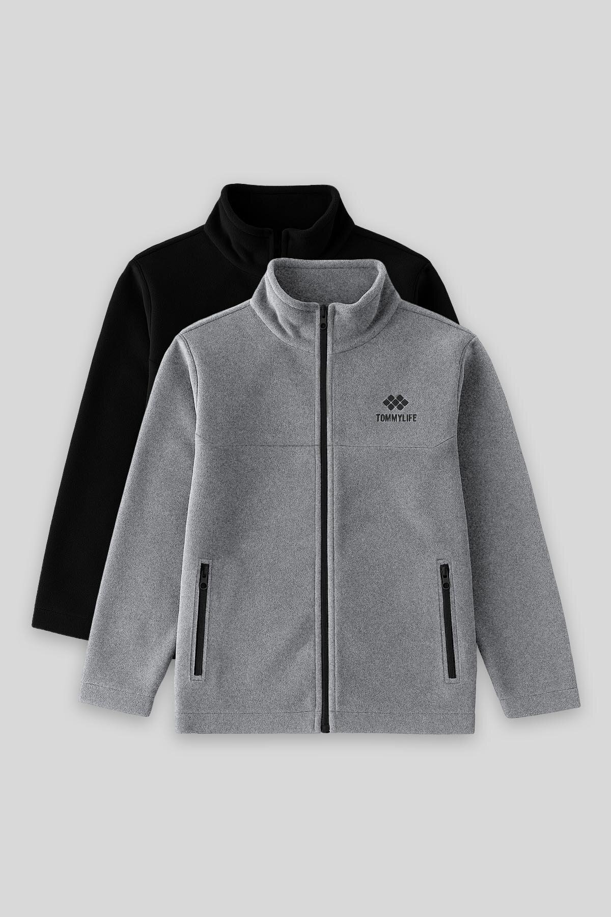 Standart Fit 2'li Paket Siyah-Gri Melanj Erkek Çocuk Polar Sweatshirt - 11223 - TOMMYLIFE