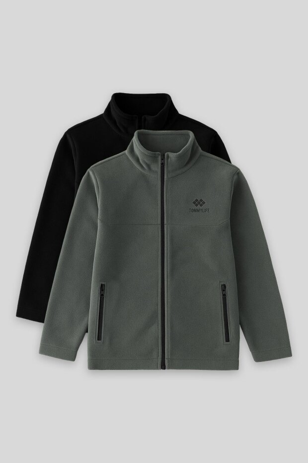 Standart Fit 2'li Paket Siyah-Haki Erkek Çocuk Polar Sweatshirt - 11223 - 1