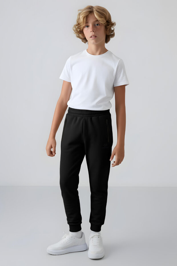 Standart Fit Basic 2'li Paket Siyah-Gri Melanj Erkek Çocuk Eşofman Alt - 64042 - 5