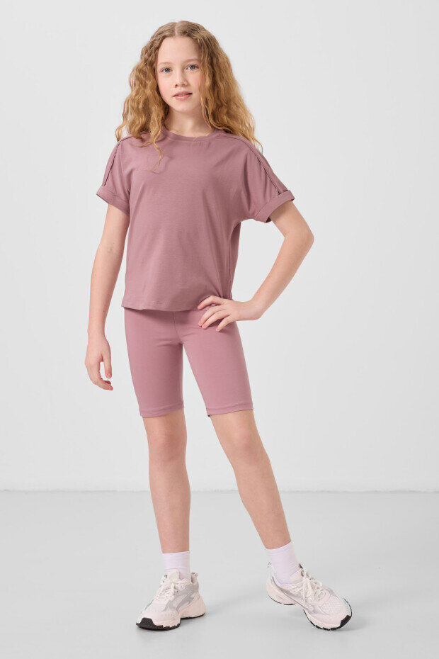 Standart Fit Basic 3'lü Paket Siyah-Gül Kurusu-Koyu Bej Kız Çocuk Tayt - 75188 - 2