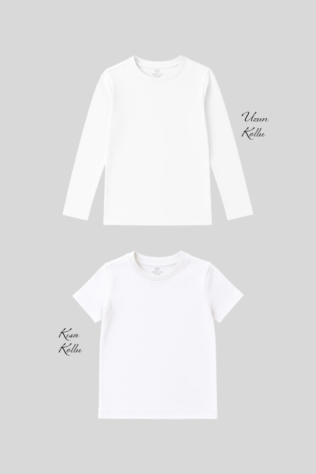 Standart Fit Basic O Yaka 2'li Paket Beyaz Unisex Çocuk T-Shirt - 1