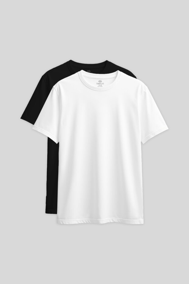 Standart Fit Basic O Yaka 2'li Paket Siyah-Beyaz Kadın T-Shirt - 97311 - 1