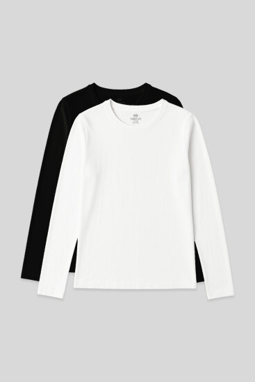 Standart Fit Basic O Yaka 2'li Paket Siyah-Beyaz Kadın T-Shirt - 97312 