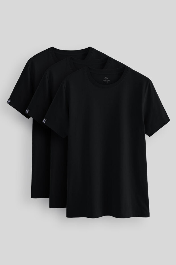 Standart Fit Basic O Yaka 3'lü Paket Siyah Erkek T-Shirt 87911 - 1
