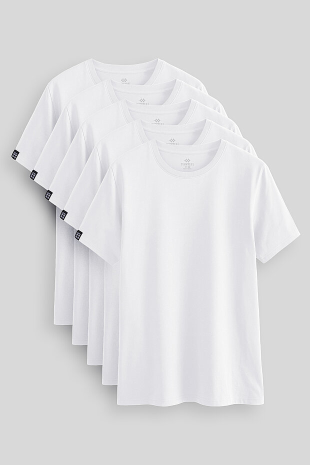 Standart Fit Basic O Yaka 5'li Paket Beyaz Erkek T-Shirt 87911 - 1