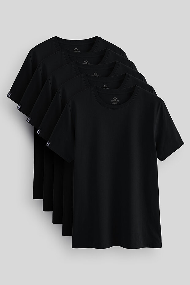 Standart Fit Basic O Yaka 5'li Paket Siyah Erkek T-Shirt 87911 - 1