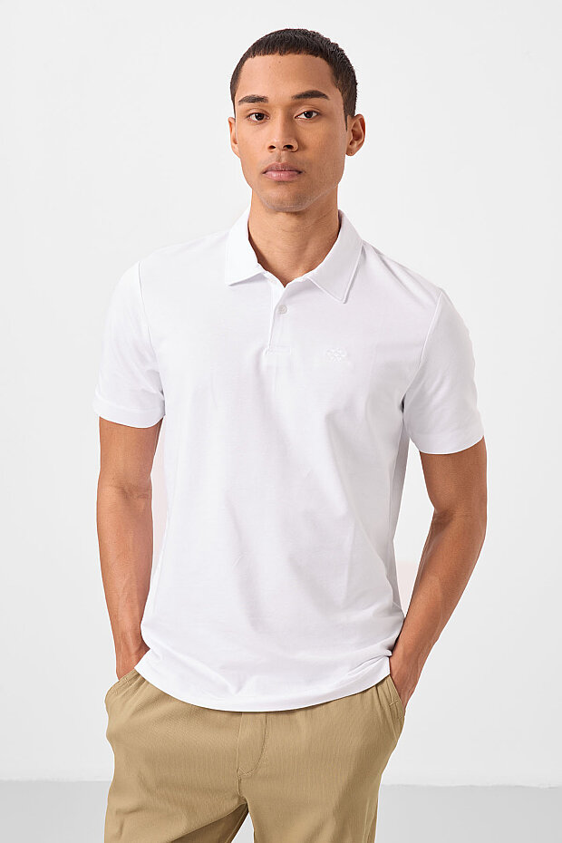 Standart Fit Basic Polo Yaka 2'li Paket Beyaz Erkek T-Shirt - 87748 - 2