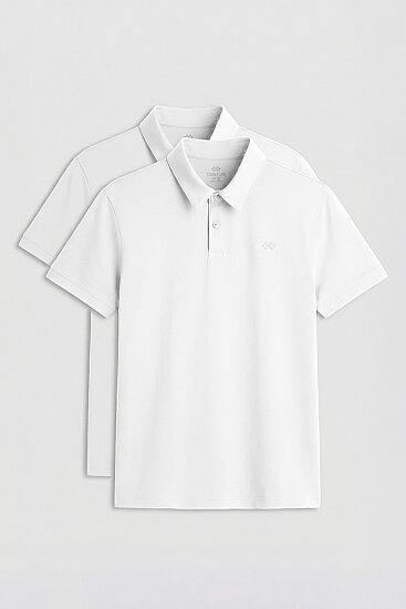 Standart Fit Basic Polo Yaka 2'li Paket Beyaz Erkek T-Shirt - 87748 
