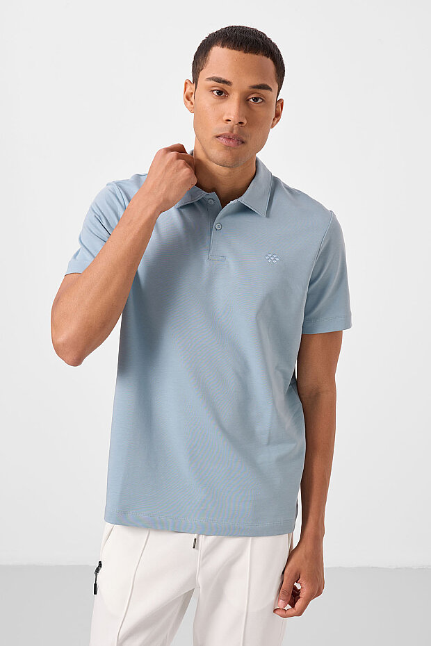 Standart Fit Basic Polo Yaka 2'li Paket Beyaz-Buz Mavi Erkek T-Shirt - 87748 - 2