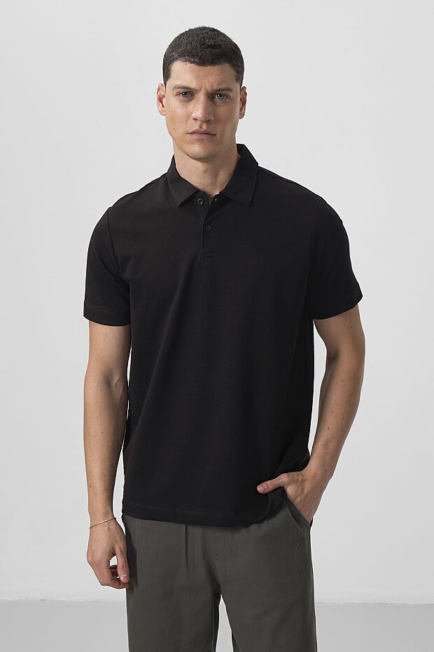 Standart Fit Basic Polo Yaka 2'li Paket Siyah Erkek T-Shirt - 87768 - 2