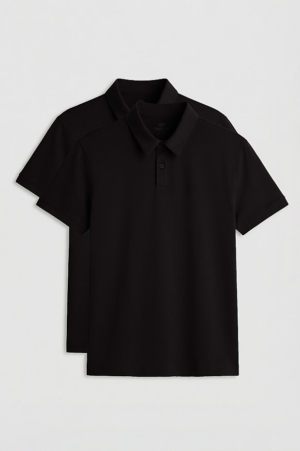 Standart Fit Basic Polo Yaka 2'li Paket Siyah Erkek T-Shirt - 87768 - 1