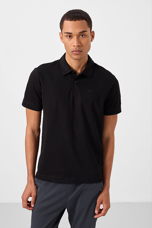 Standart Fit Basic Polo Yaka 2'li Paket Siyah-Beyaz Erkek T-Shirt - 87748 - 2