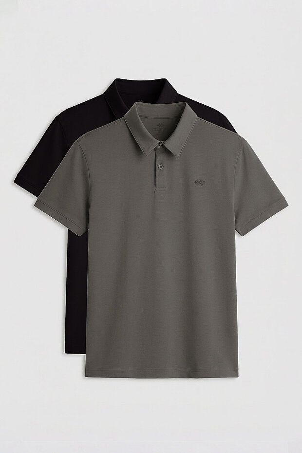 Standart Fit Basic Polo Yaka 2'li Paket Siyah-Çağla Erkek T-Shirt - 87748 - 1