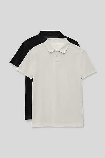 Standart Fit Basic Polo Yaka 2'li Paket Siyah-Ekru Unisex Çocuk T-Shirt - 11330 