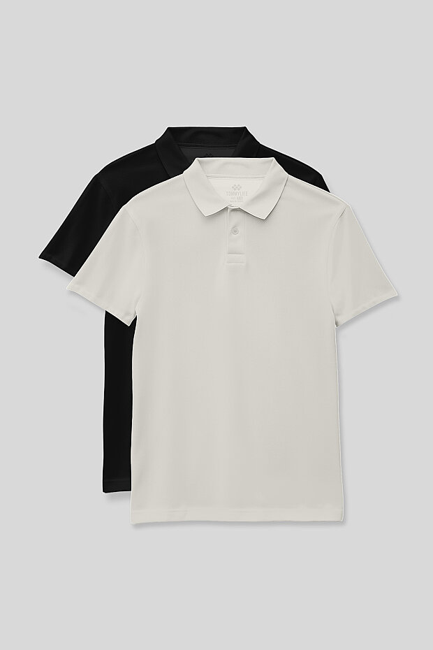Standart Fit Basic Polo Yaka 2'li Paket Siyah-Ekru Unisex Çocuk T-Shirt - 11330 - 1