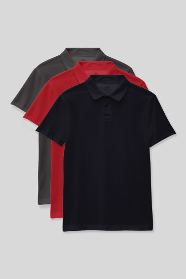 Standart Fit Basic Polo Yaka 3'lü Paket Lacivert-Koyu Gri-Fiesta Unisex Çocuk T-Shirt - 11330 