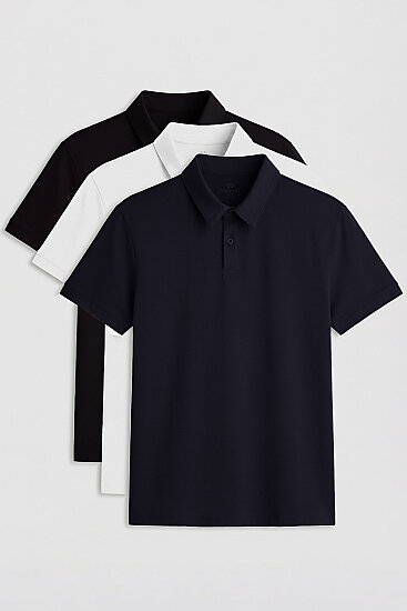 Standart Fit Basic Polo Yaka 3'lü Paket Siyah-Beyaz-Lacivert Erkek T-Shirt 87768 