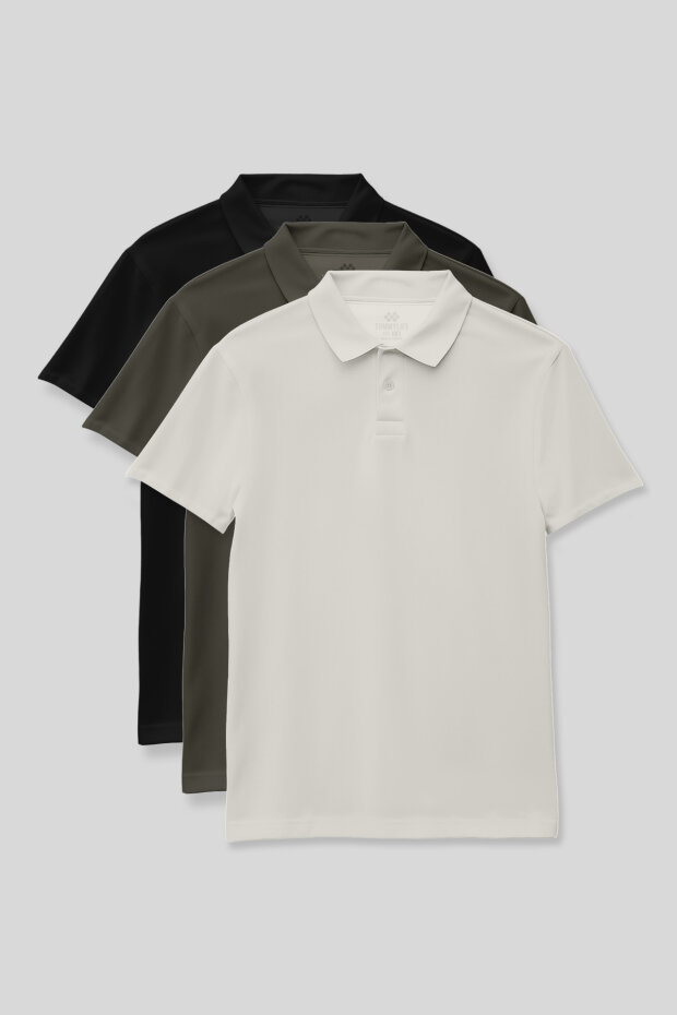 Standart Fit Basic Polo Yaka 3'lü Paket Siyah-Haki-Ekru Unisex Çocuk T-Shirt - 11330 - 1