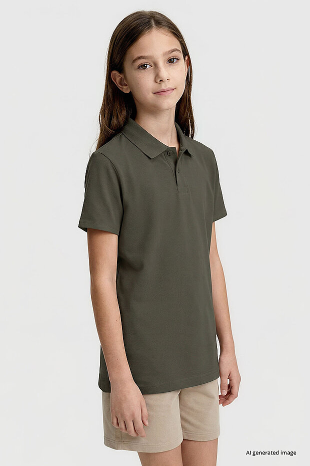 Standart Fit Basic Polo Yaka 3'lü Paket Siyah-Haki-Ekru Unisex Çocuk T-Shirt - 11330 - 3