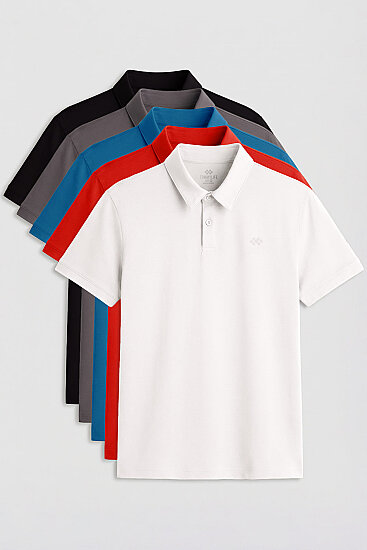 Standart Fit Basic Polo Yaka 5'li Paket Erkek T-Shirt - 87748 