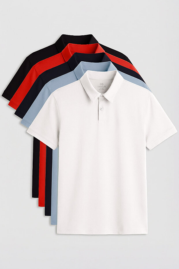 Standart Fit Basic Polo Yaka 5'li Paket Erkek T-Shirt - 87768 - 1