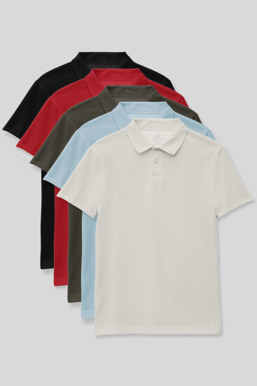 Standart Fit Basic Polo Yaka 5'li Paket Unisex Çocuk T-Shirt - 11330 