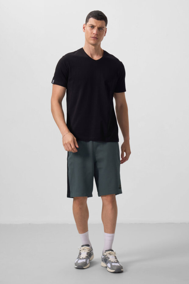 Standart Fit Basic V Yaka 2'li Paket Siyah-Beyaz Erkek T-Shirt - 87912 - 4