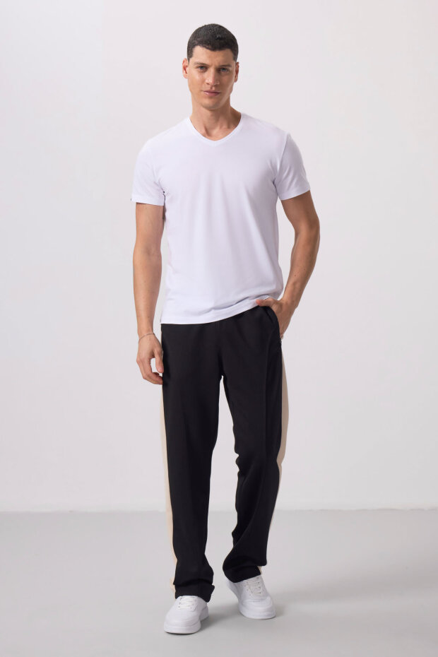 Standart Fit Basic V Yaka 2'li Paket Siyah-Beyaz Erkek T-Shirt - 87912 - 3