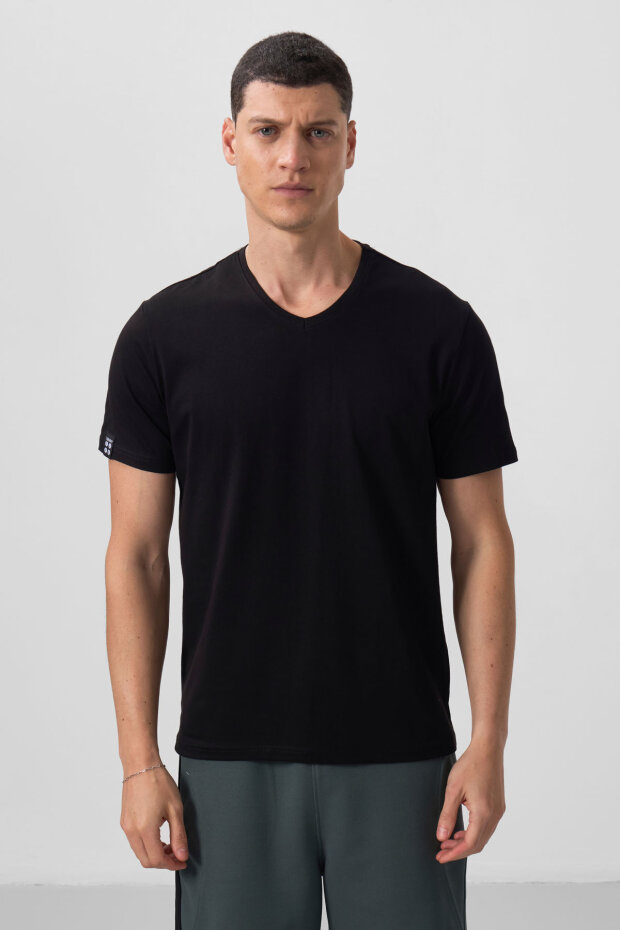 Standart Fit Basic V Yaka 3'lü Paket Siyah Erkek T-Shirt 87912 - 3